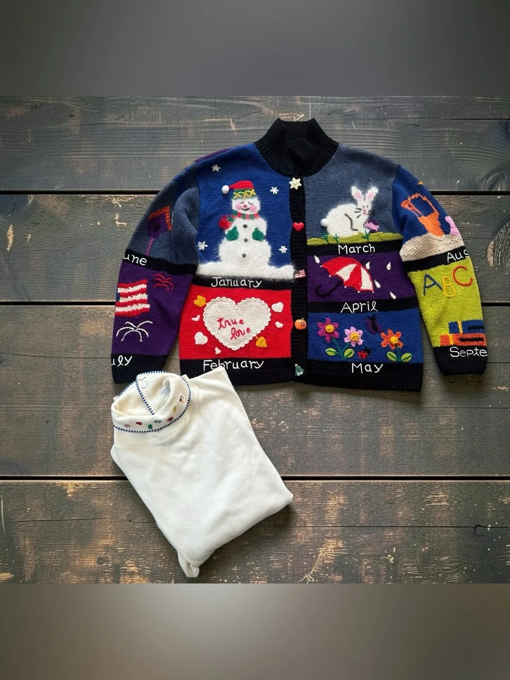 Vintage BellePointe Calendar Cardigan Sweater Turtleneck Set XL 12 holidays
